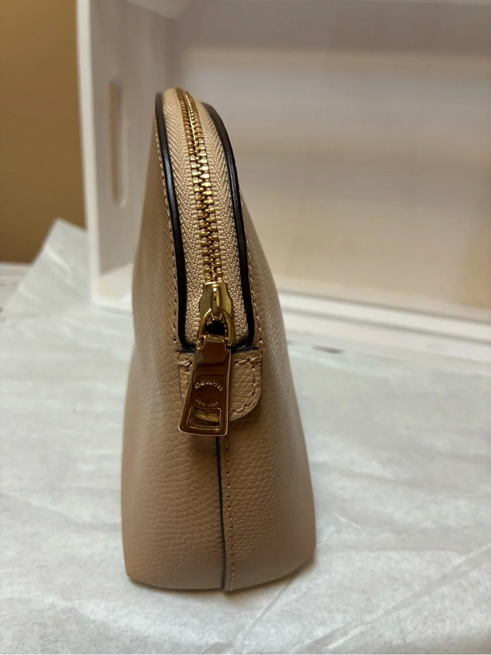 Coach Pebbled Leather Cosmetic Pouch in Tan